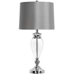 17597 Lovely Decorative Glass Polished Chrome Metal Grey Shade Table Lamp Light