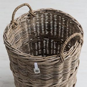 2 Sturdy Woven Wicker Rustic Natural Grey Brown Round Laundry Bin Basket