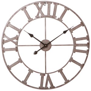 33181_Antique Style Roman Numeral Cut Out Brown Black Metal Round Wall Clock …
