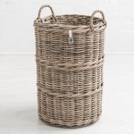 Sturdy Woven Wicker Rustic Natural Grey Brown Round Laundry Bin Basket