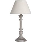 16283 Elegant Beige Light Grey Wood Linen Shade Distressed Finish Table Light Lamp