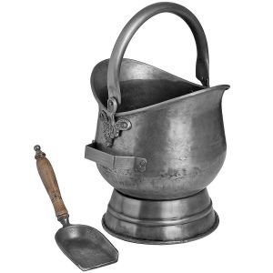 11298-a Antique Grey Coal Scuttle With Shovel