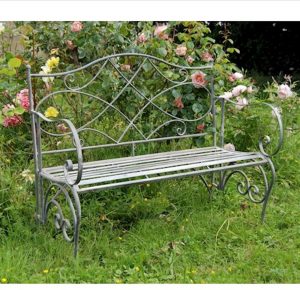 4126 Vintage Grey Metal Folding Garden Bench a