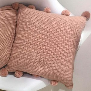 33476 Pom Pom Dusky Pink Knitted Cushion