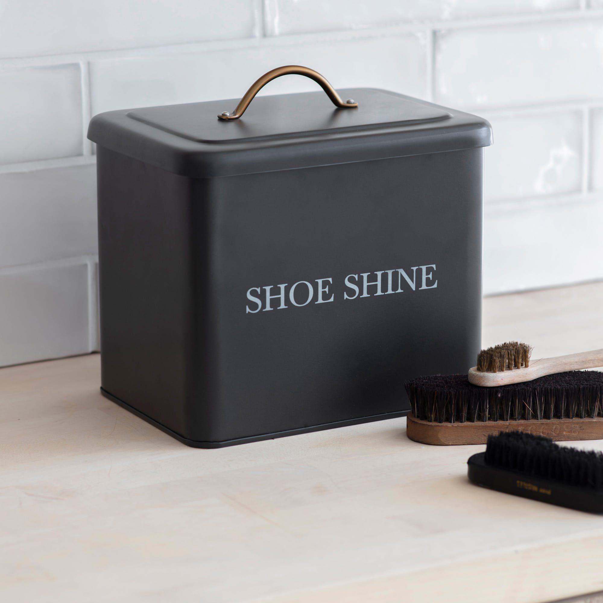 Contemporary Grey Shoe Shine Storage 