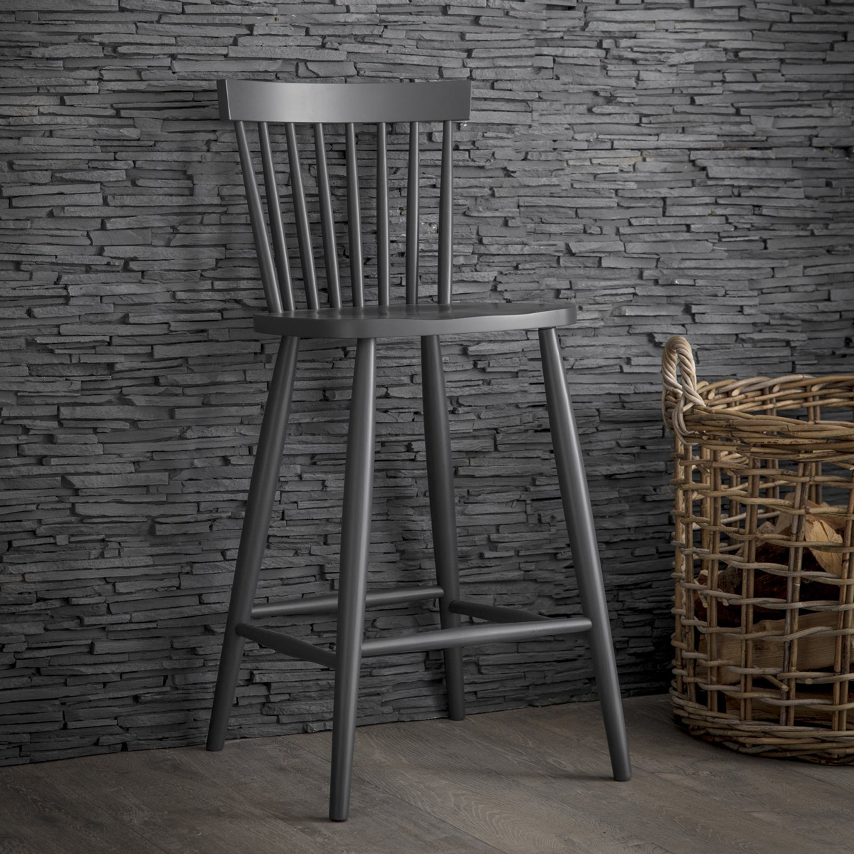 grey spindle bar wooden bar stool