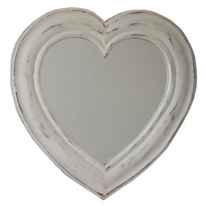 17AW100 a Distressed White Wooden Heart Mirror