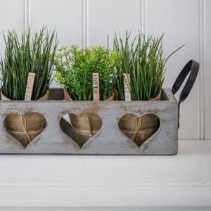 18SS49 a Grey Hearts Wooden Trug with Handles