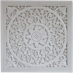 Hand Carved White Square Wall Panel