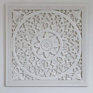 Hand Carved White Square Wall Panel b