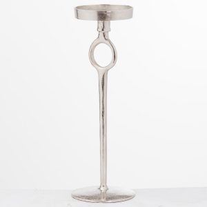 20659 Large Textured Silver Metal Candle Stand
