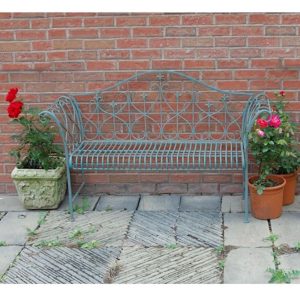 4138 Antique Blue Metal Garden Bench 2