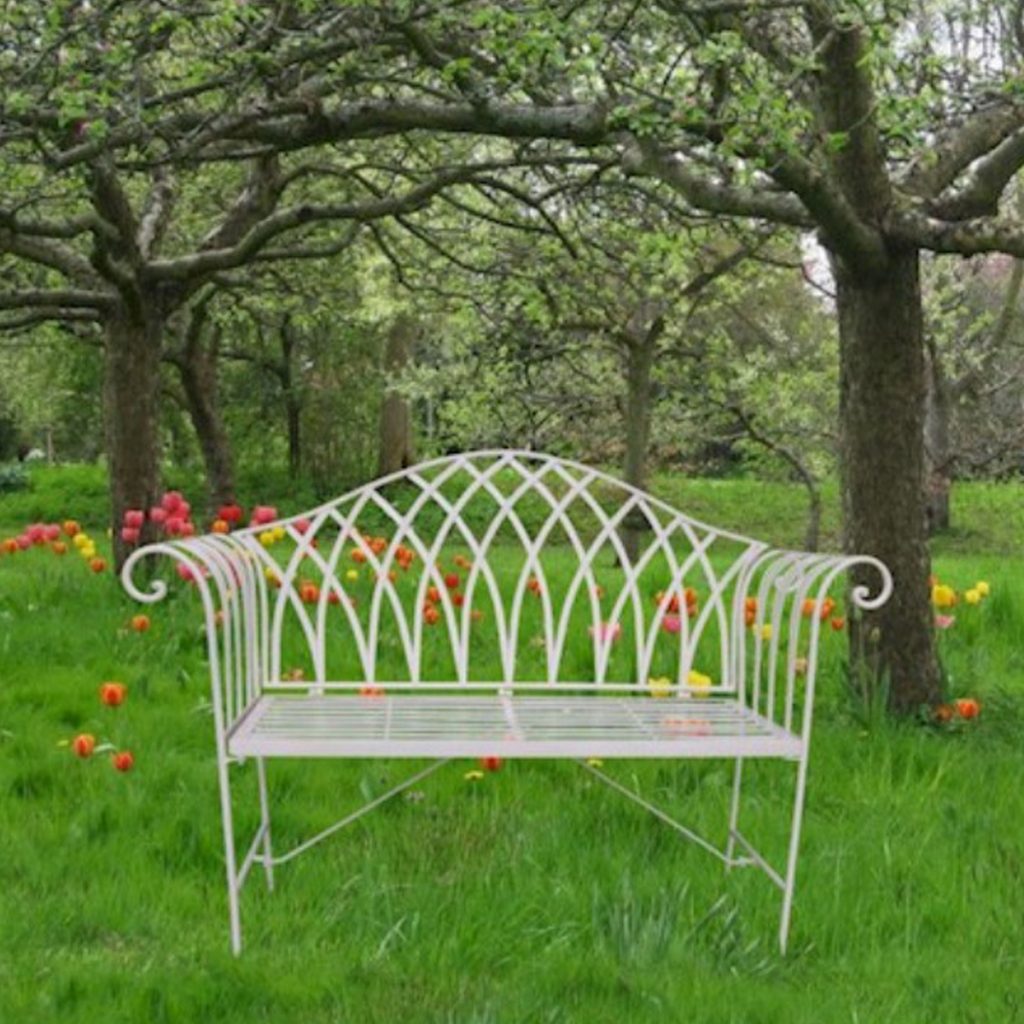 Country Style Cream Metal Garden Bench Fizzy Fox Ripley