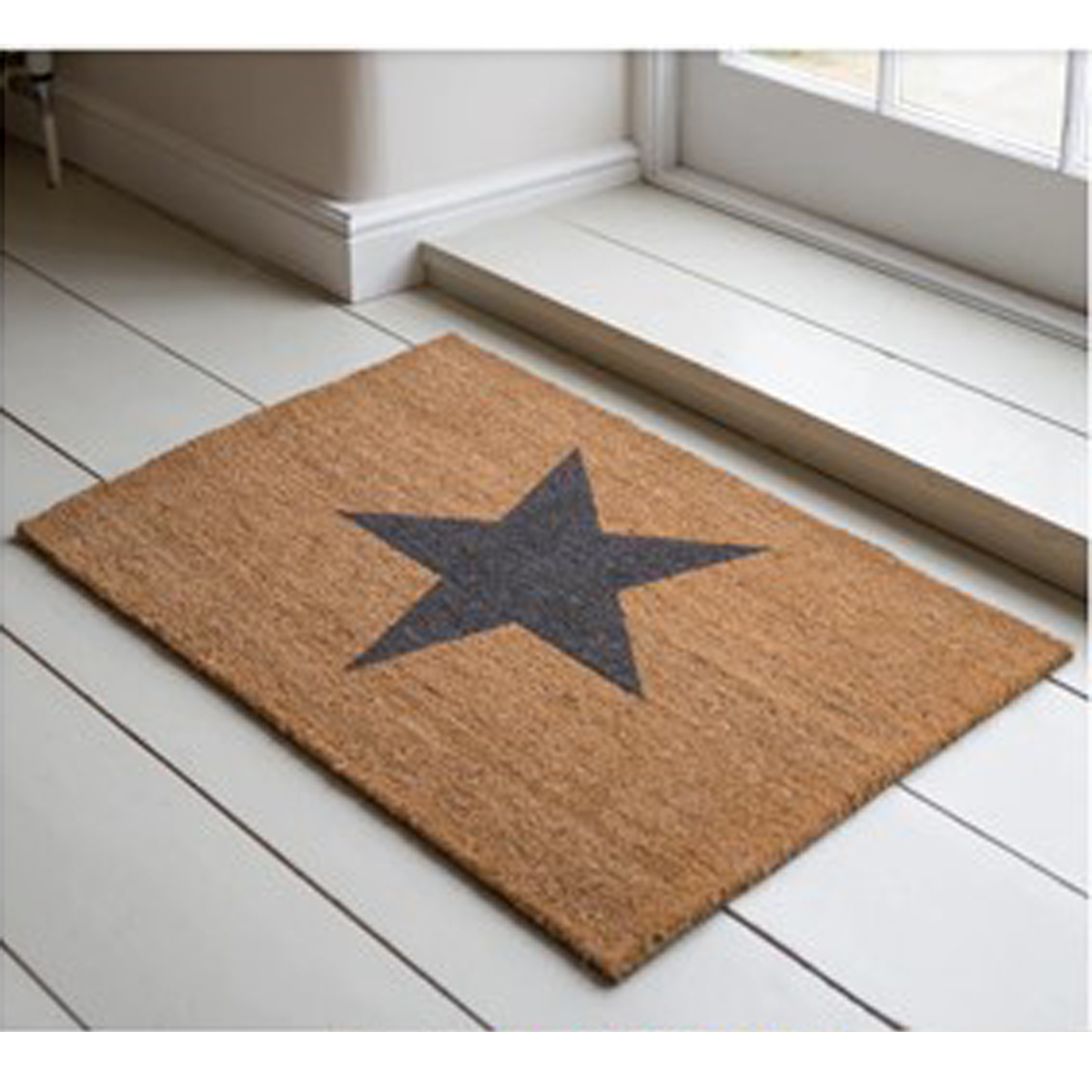Large Charcoal Grey Star Natural Fibre Brown Coir Hall Porch Door Mat Doormat 