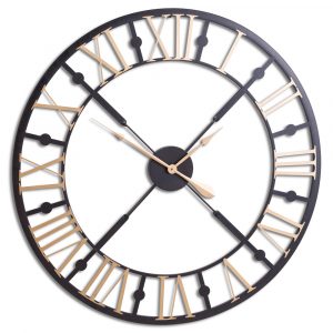 20795 Black Gold Metal Skeleton Clock