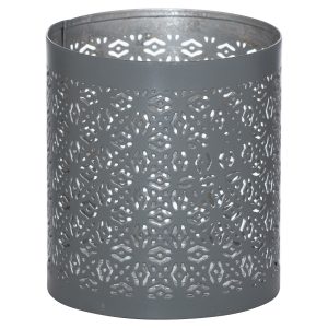 21673 Grey Silver Cylinder Candle Lantern