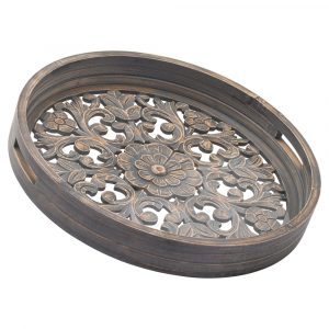 20603 Set of 2 Hand Carved Grey Trays