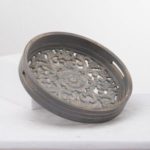 20603-a Set of 2 Hand Carved Grey Trays