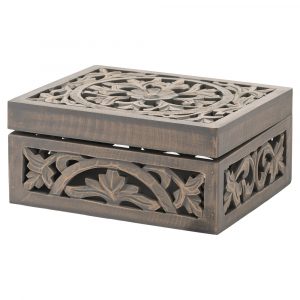 20608 Ornate Grey Hand Carved Storage Box