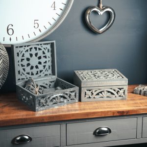 20608-c Ornate Grey Hand Carved Storage Box