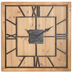 21643 Large Wooden Brown Square Clock