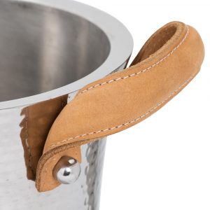 21785-a Leather Handled Silver Ice Bucket